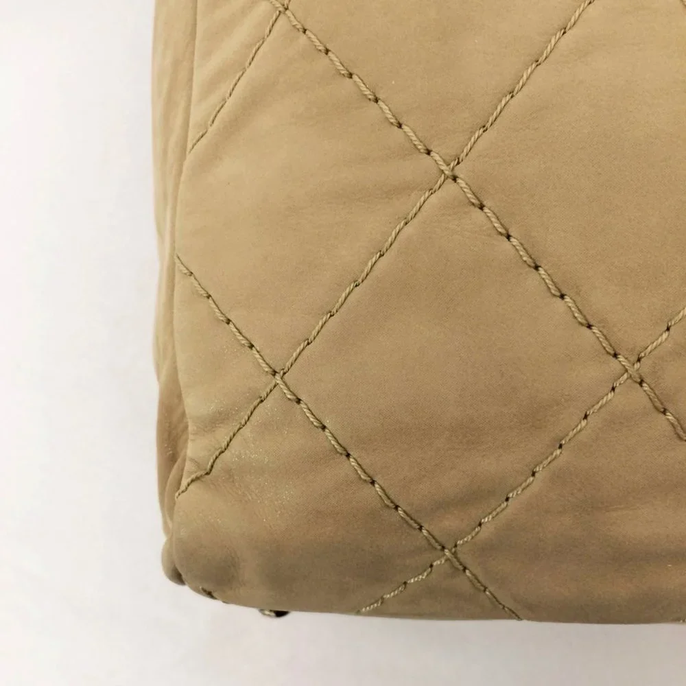 CHANEL Sea Hit Iridescent Calfskin Quilted CC Tote Beige Silver Chain 2011